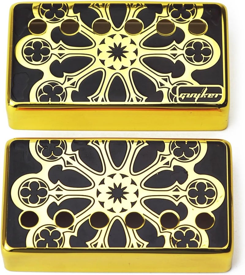 guyker Humbucker Pickup Cover (1Pcs 50mm and 1Pcs 52mm Pole Spacing) – Cupronickel Bridge and Neck Pickups Frame Set Replacement Parts for Les Paul LP Style Electric Guitar (PC012, Gold) - Image 1